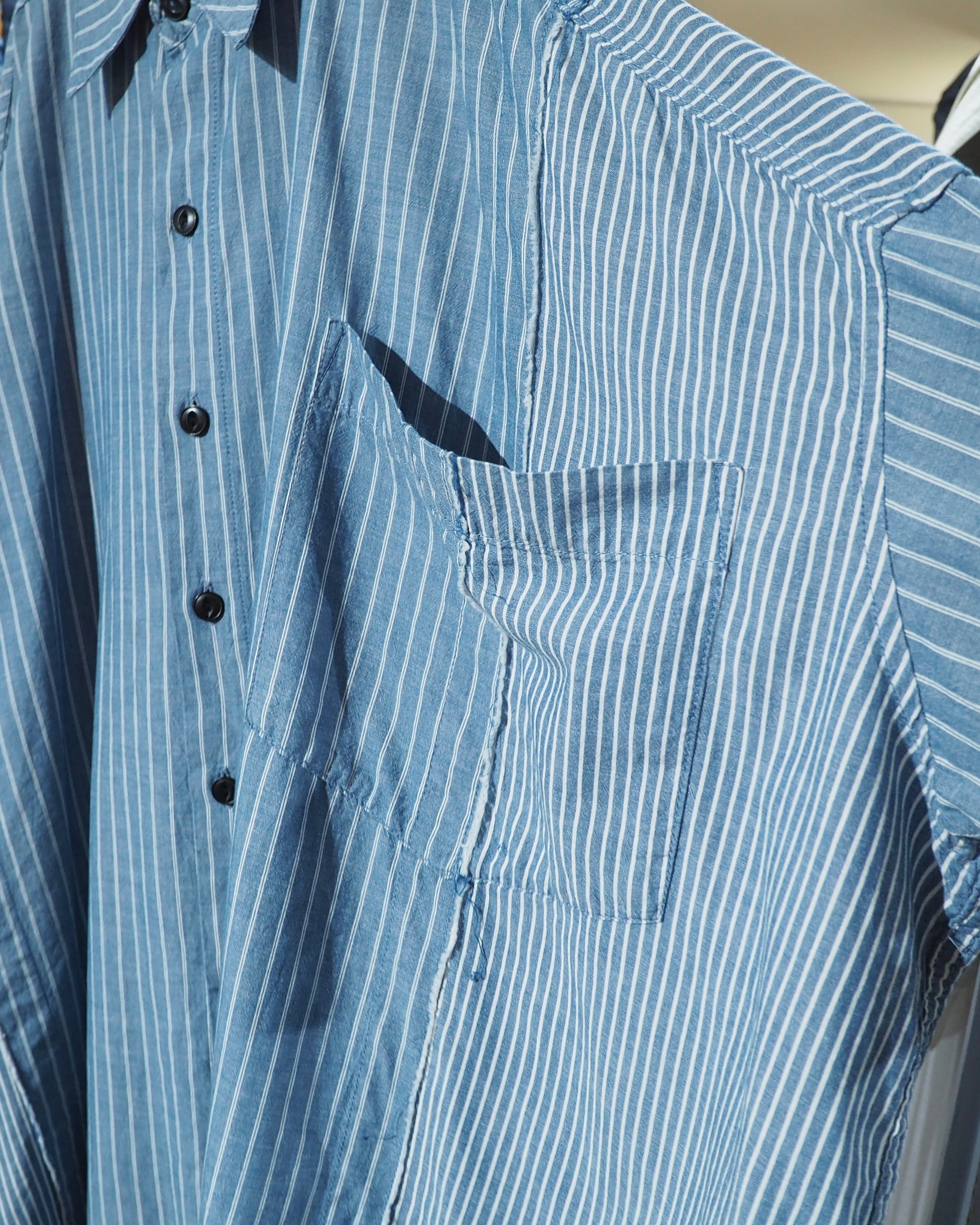 ” Advantage cycle × JIEDA - 再構築 ” Over silhouette Stripe switching shirt