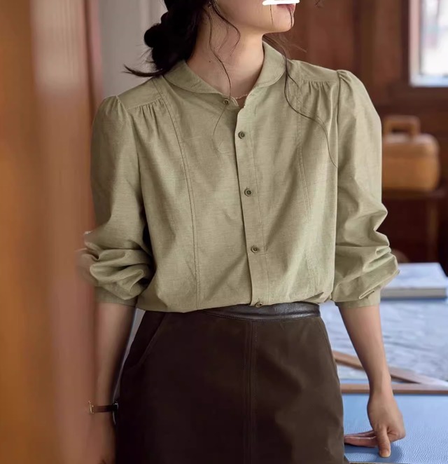retro puff sleeve shirt【2025031701】