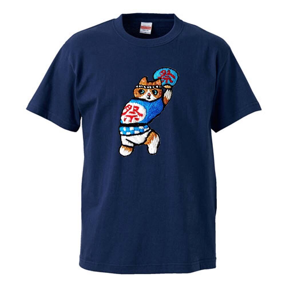 祭りねこ / Tシャツ / なかしまともみ /  -LIGHTBLUE/NAVY/NATURAL-