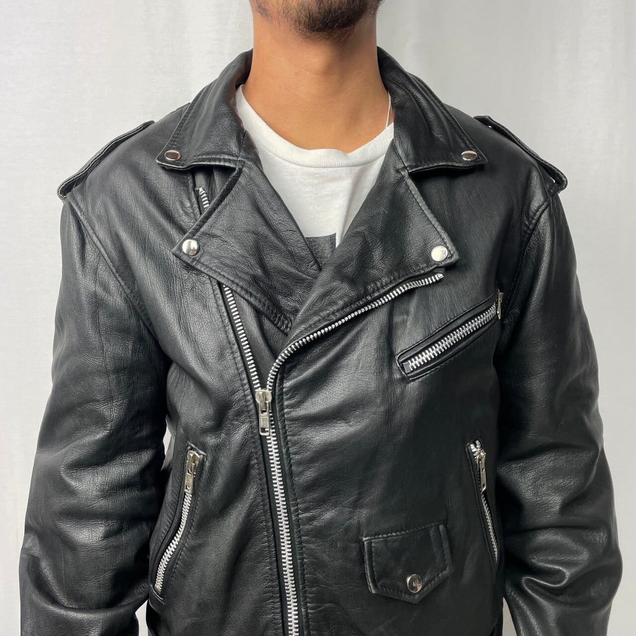 90年代 ユーロ ダブルライダースジャケット レザージャケット メンズ  