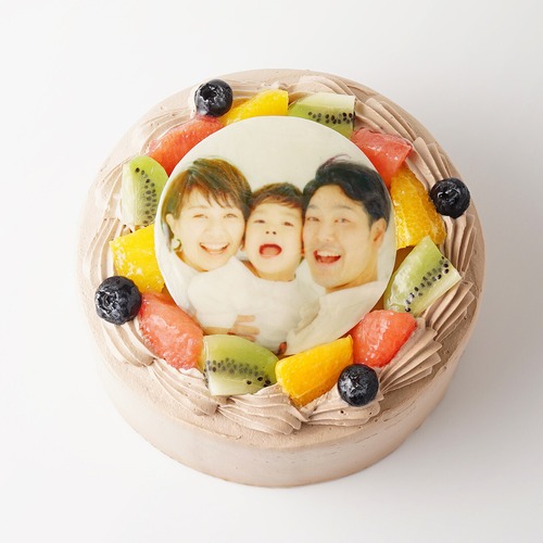 【送料無料】写真ケーキ　チョコ生クリーム　フルーツデコレーション 5号 3〜5名様向け