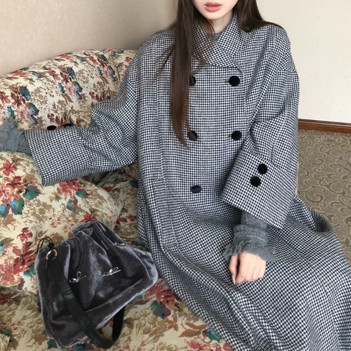 千鳥格子柄ダブルボタンコート ・79332
