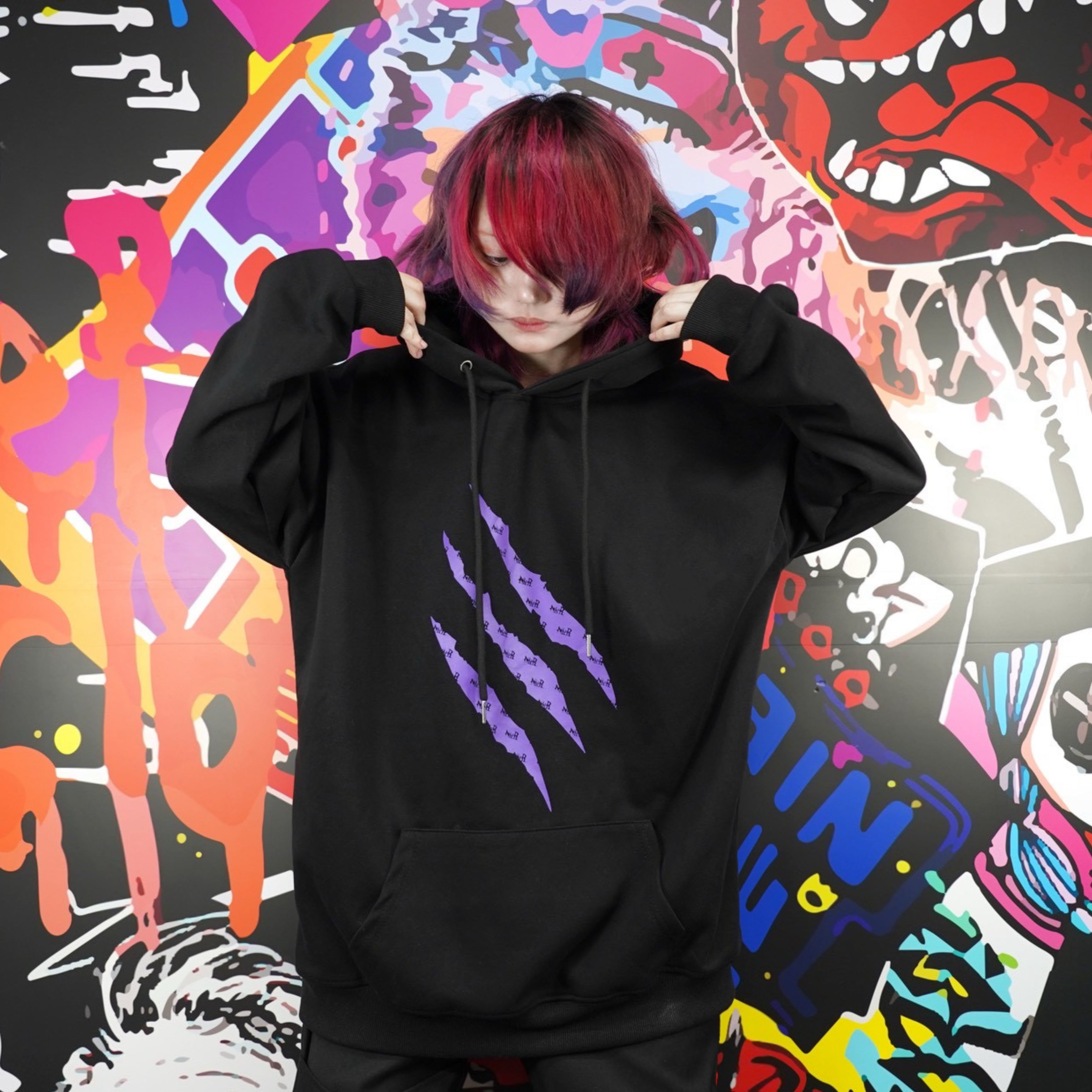 BASE総合ショップNO1記念祭》PURPLE CLAW MARKS BLACK HOODIE【彼岸花