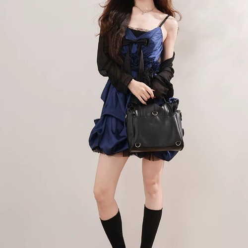 【2点セット】ドレープリボンキャミワンピ＋シアーカーデ ・78590
