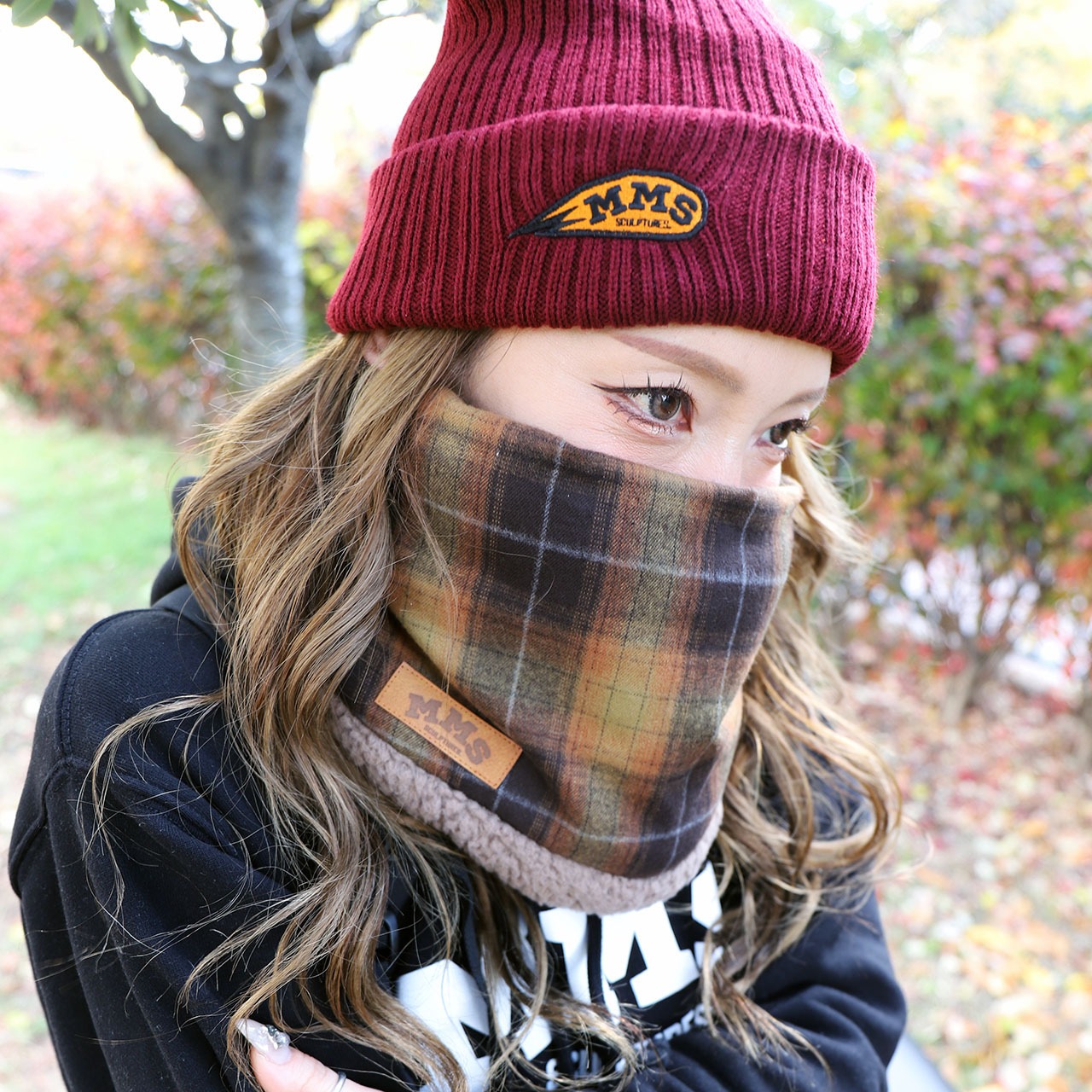 ROBIN NECK WARMER /タータンチェック（ORANGE）&ブラウンファー