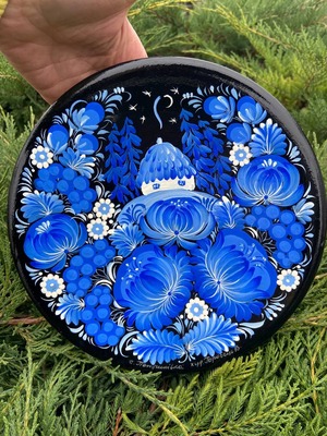 ペトリキウカ塗りのプレート（ヴァレンティナ・ホロべッツ）20cm