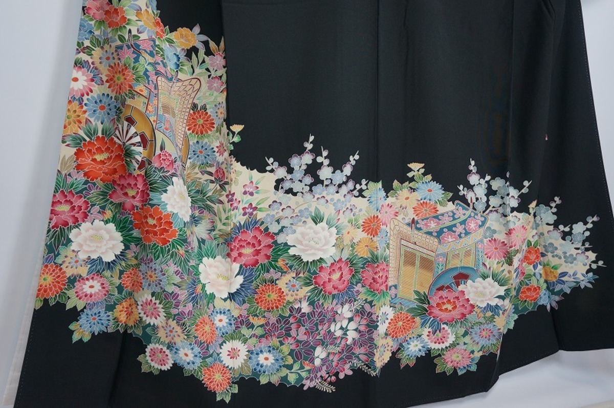 作家物 黒留袖 友禅 比翼仕立て 正絹 五つ紋 花柄 096 | kimono Re:和 