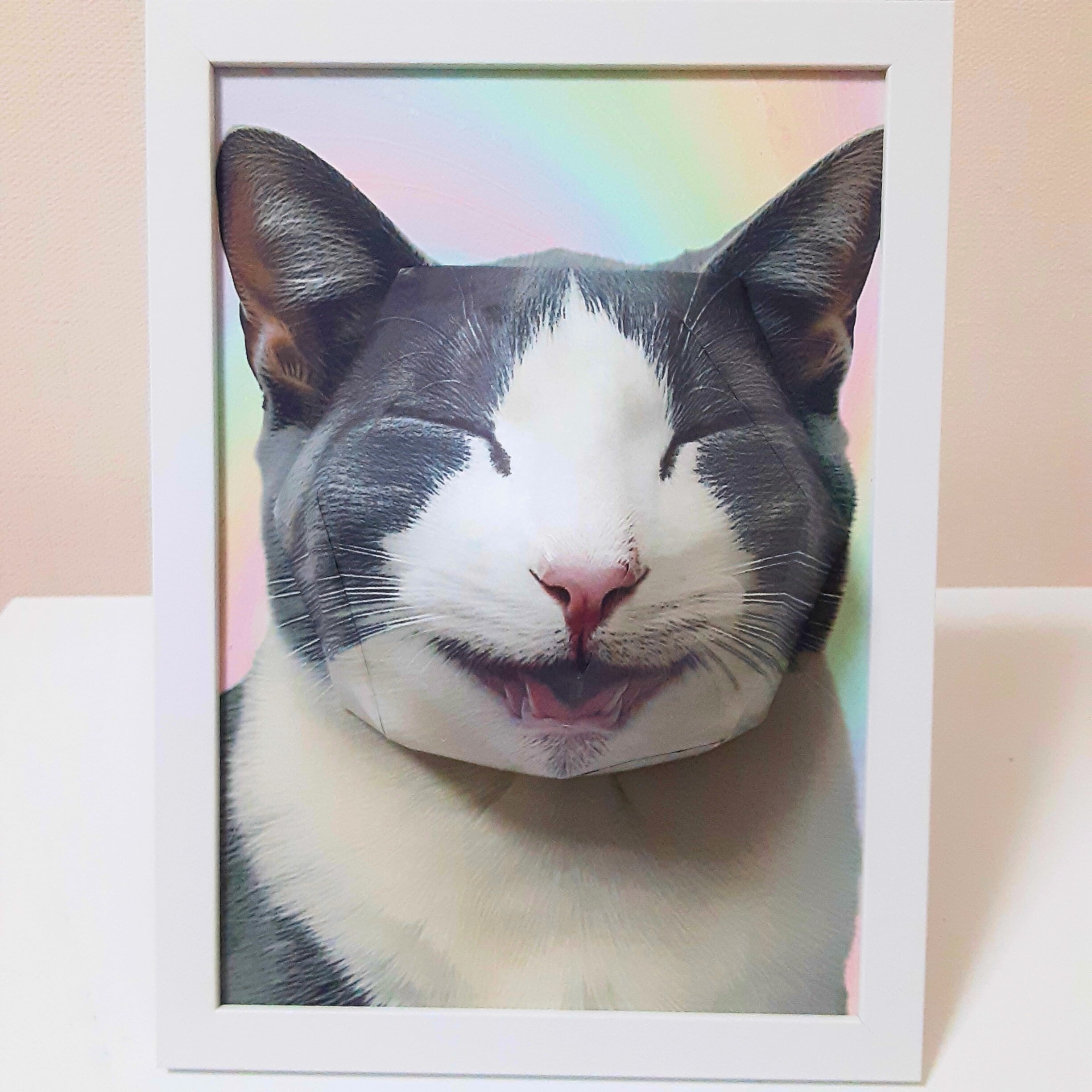 笑い猫」ハチワレ / ペーパークラフト「ふくらまし絵」A5サイズ