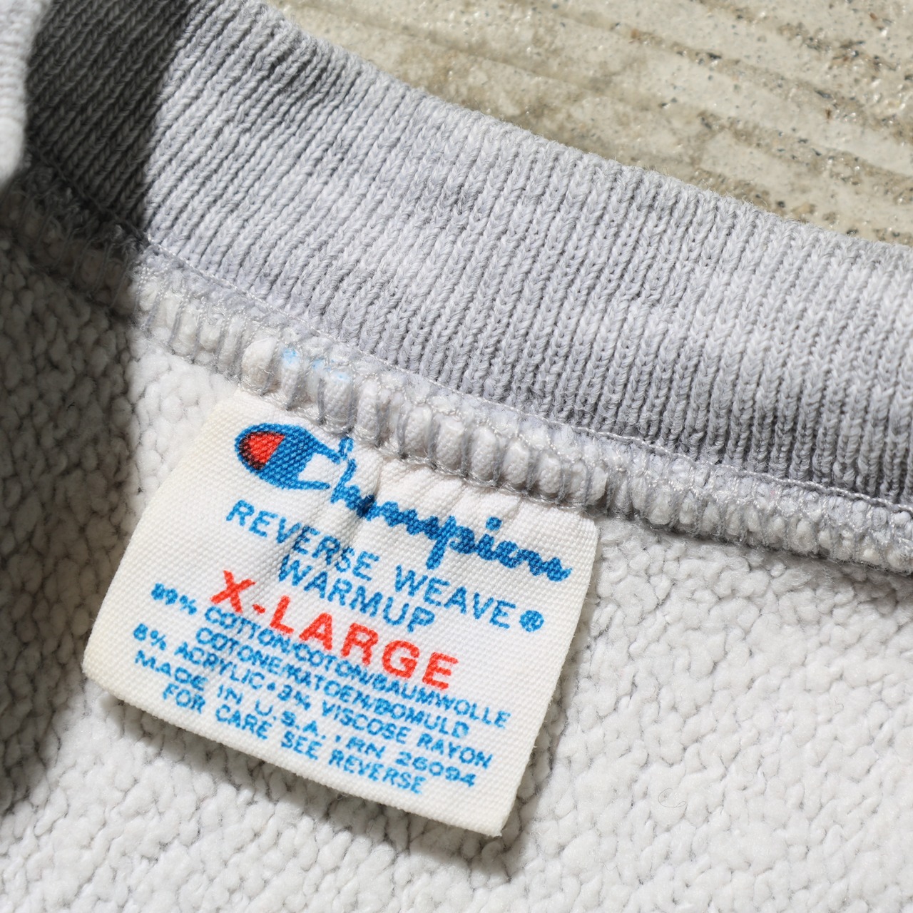 XL 80s USA 二段 染み込みプリント Reverse Weave Champion リバースウィーブ