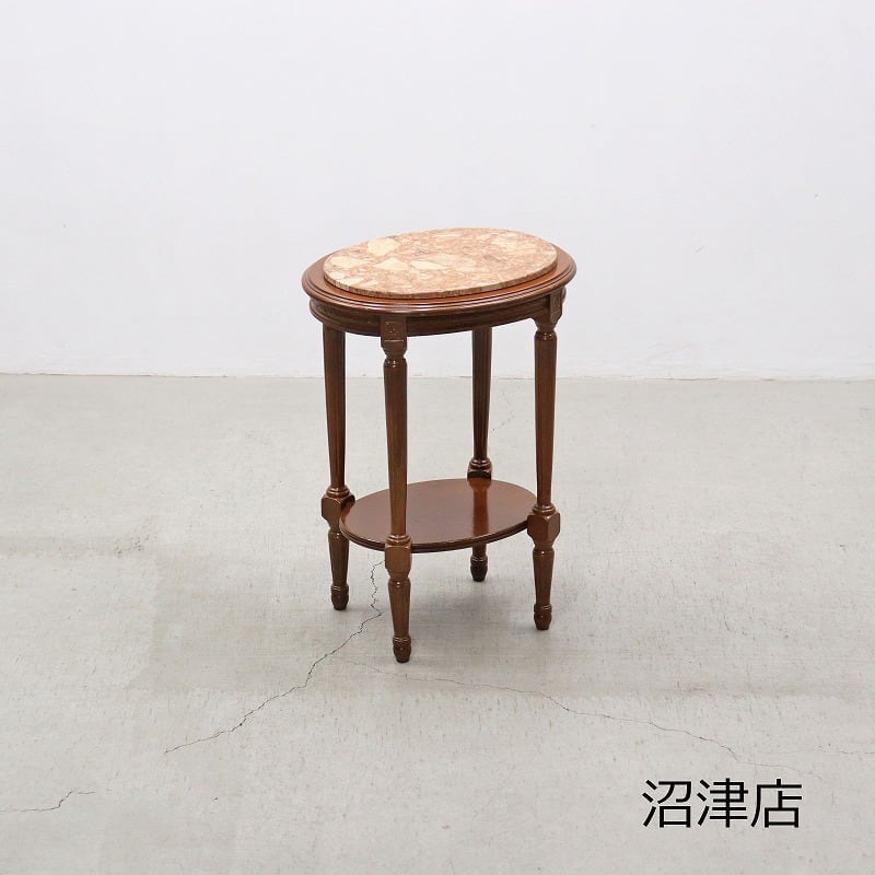 【沼津店】イタリア ヴィンージ クラシカル 大理石 ビーチ材 サイドテーブル 花台 アンティーク