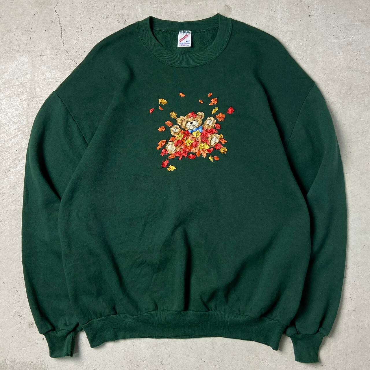 90年代 USA製 テディベア クロスステッチ 刺繍 アニマル柄 スウェット 