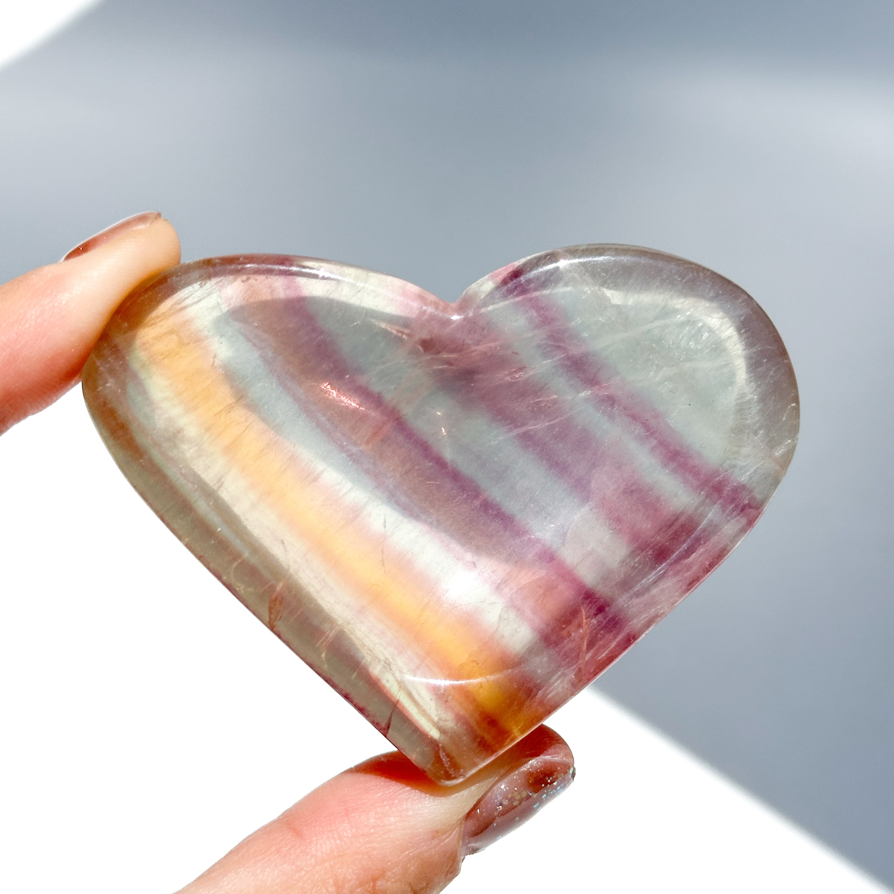 レインボーフローライトハート型のうつわ01◇ RainbowFluorite