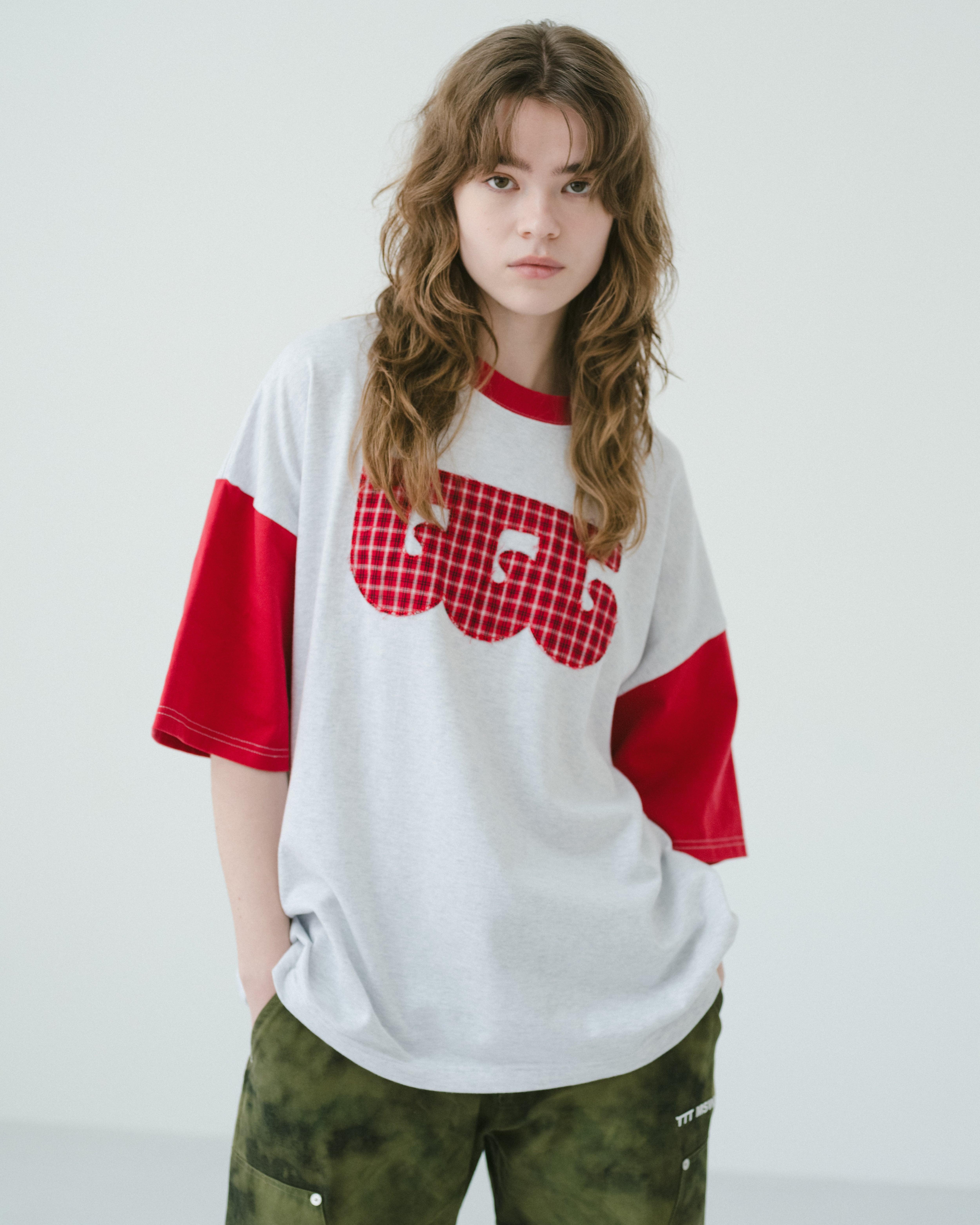 TTT wave logo ringer T-shirt（GREY × CHECK） | TTTMSW