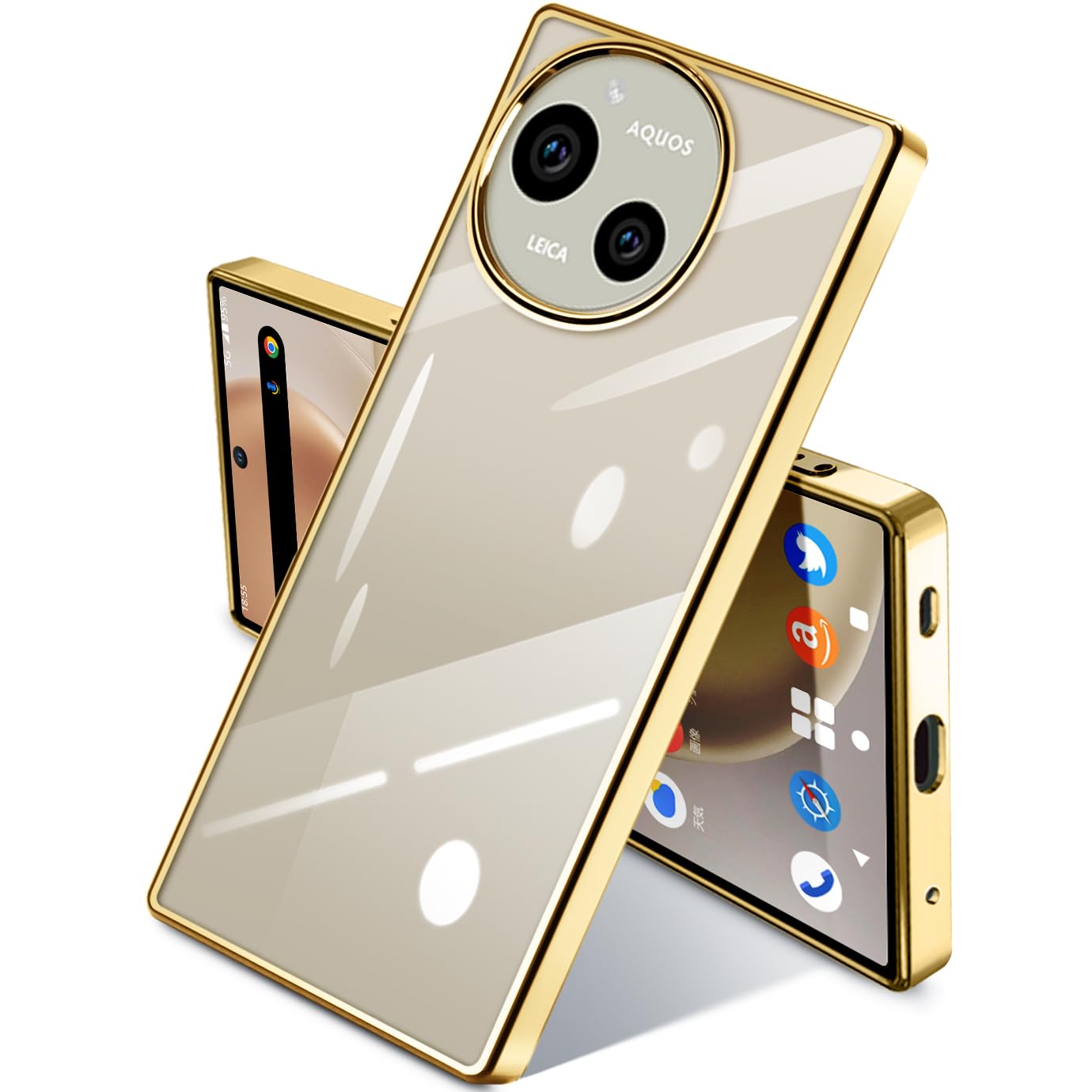 yakxixi AQUOS R9 / R10 ケース クリア ゴールドメッキ 黄ばみ防止 耐衝撃 カメラ・画面保護 TPU 薄型 軽量