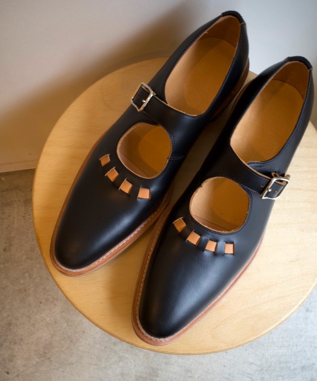 MARIEOHIRA / SHO-002 Stitched Mary Jane / Black / Sole Natural