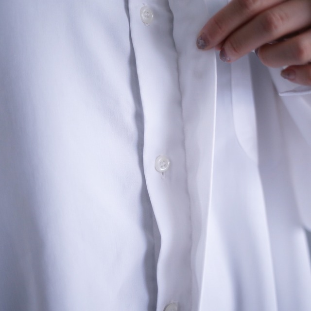 "刺繍" white one-tone fly-front minimal design over size shirt