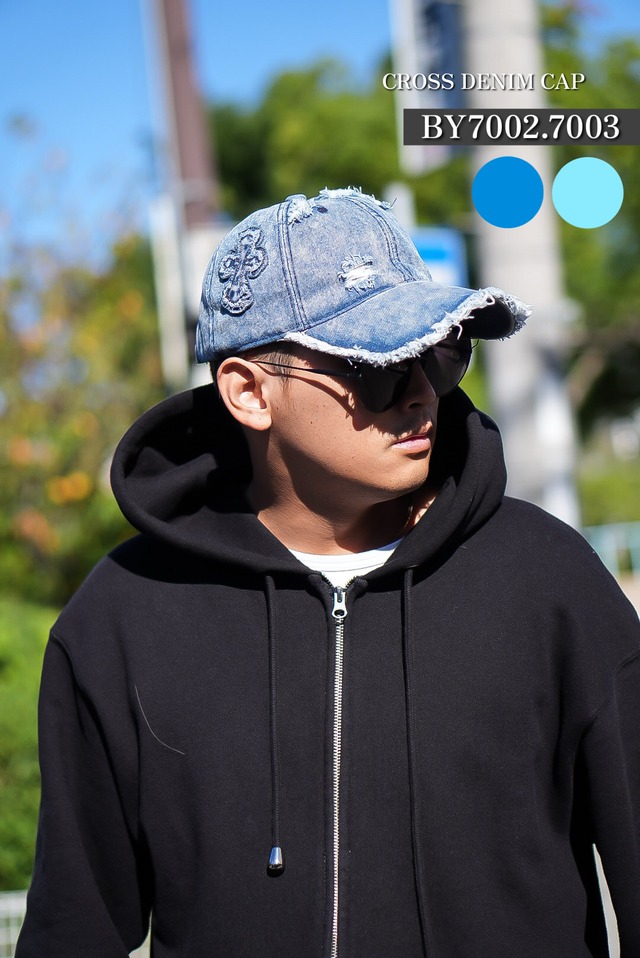 【BY7002.7003】CROSS DENIM CAP 2COLOR
