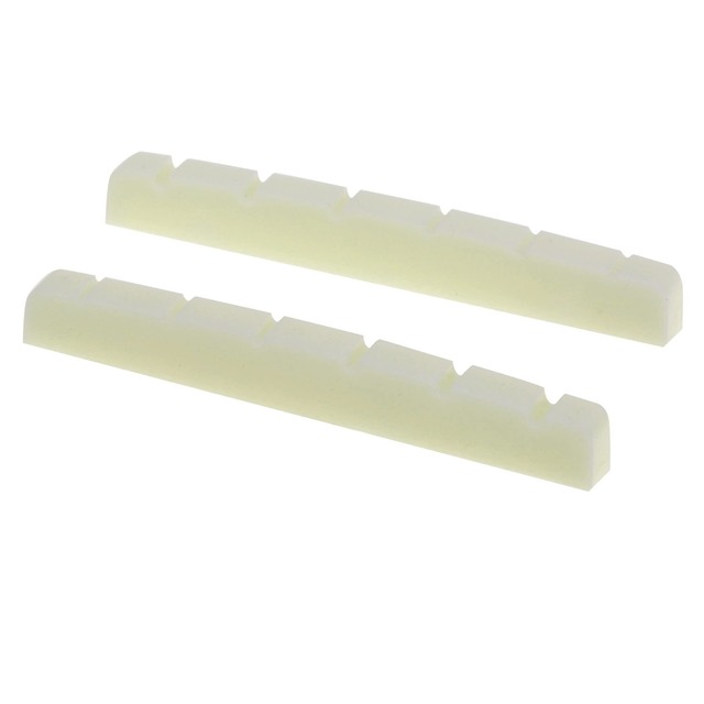 Musiclily Pro尿素樹脂プラスチック製 42mm 弦溝加工済みナット 6弦ストラトキャスター用 フラットボトム、ブラック(2個セット）