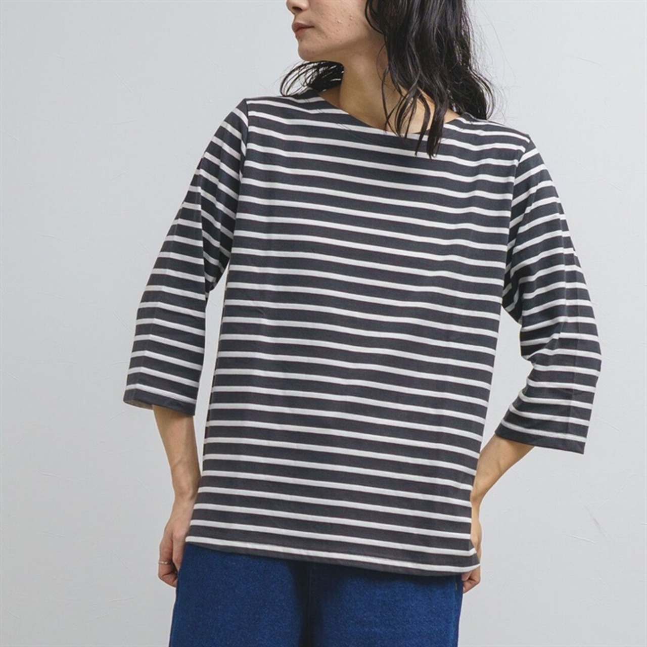 【M.M.O】ボートネック七分袖POボーダー