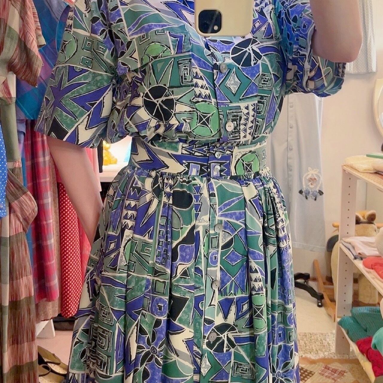 geometric front button one-piece