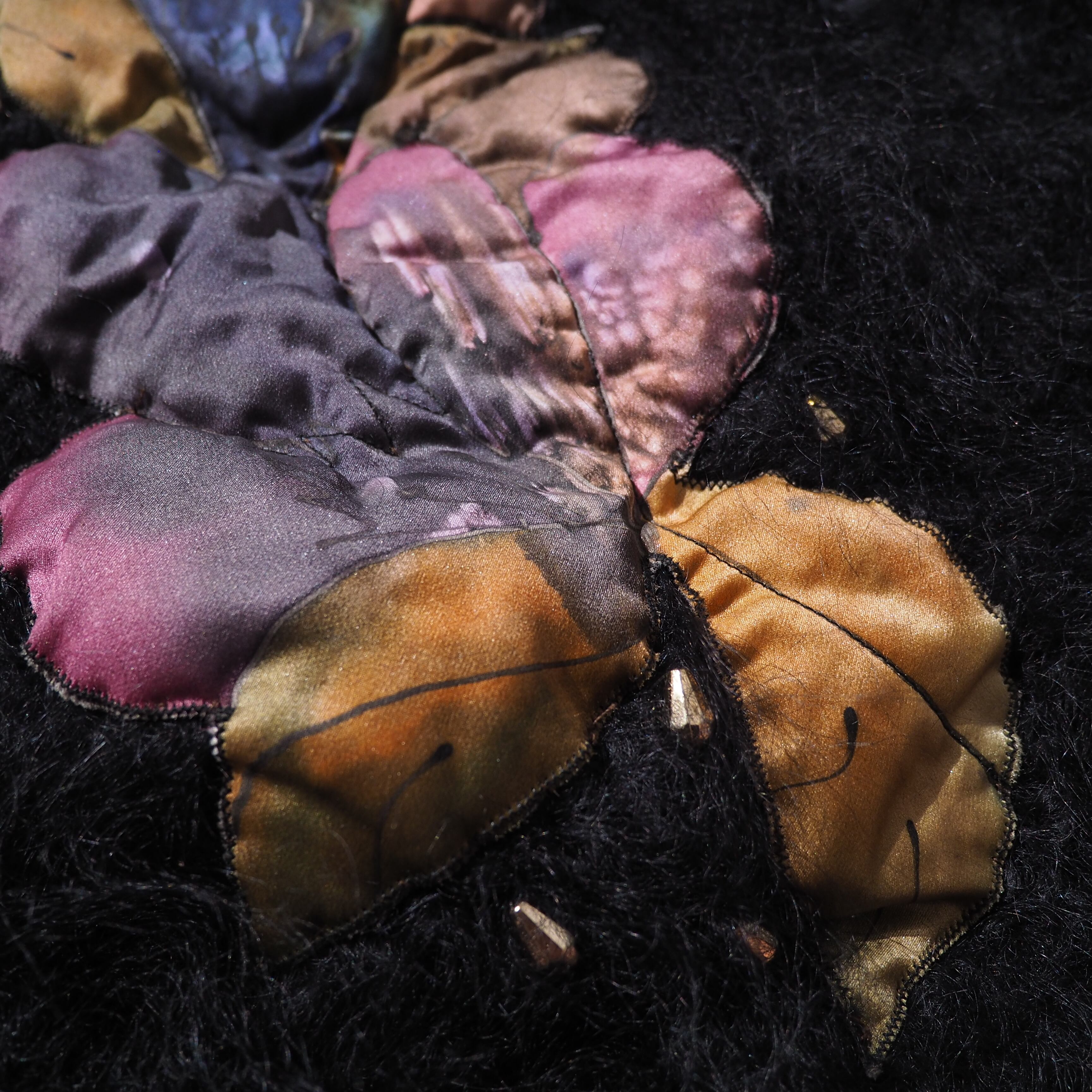 Black bewitching flower embroidery vintage mohair wool cardigan