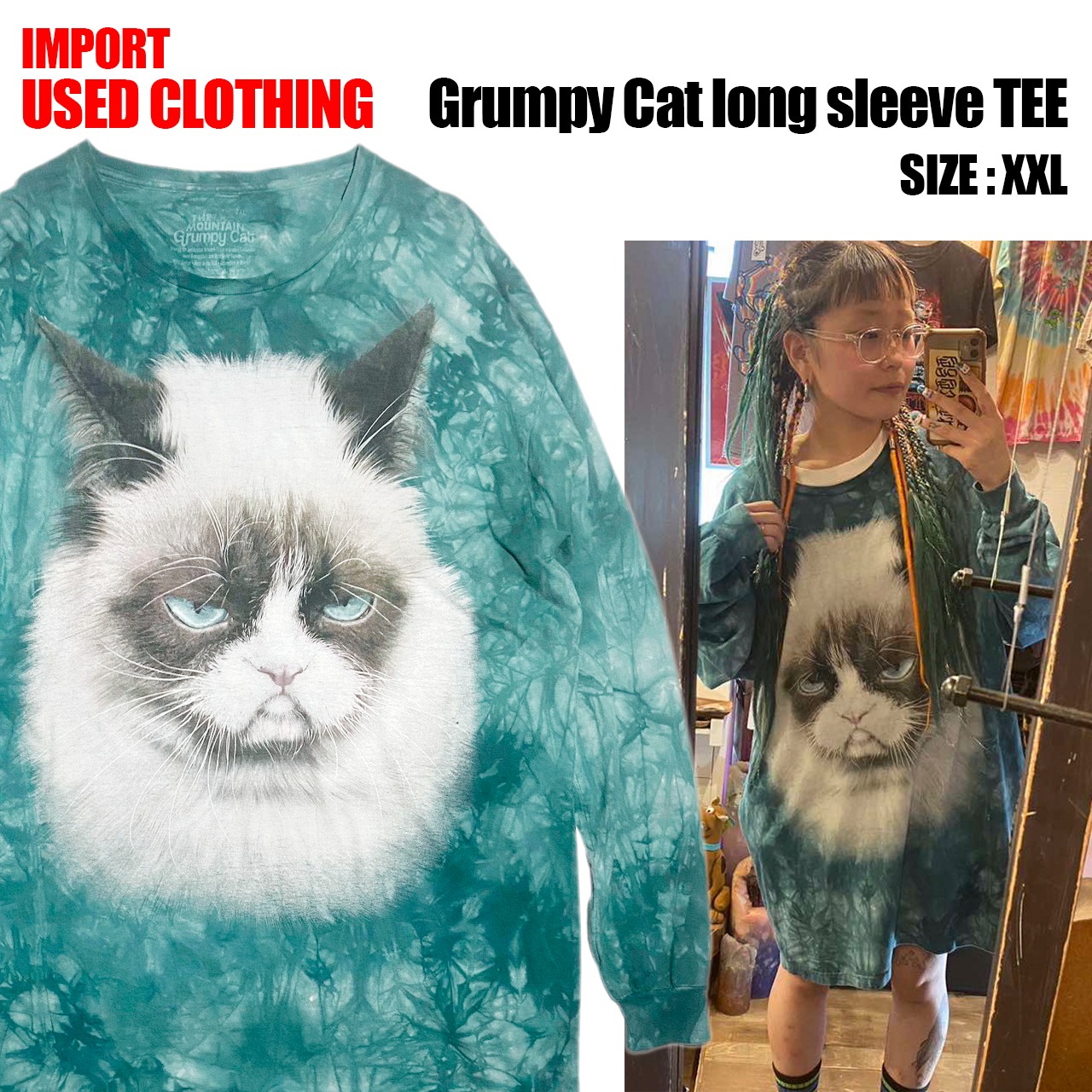 【IMPORT古着】Grumpy Cat long sleeve TEE (size XXL)