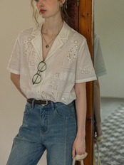 Prairie Cutwork Open Collar Blouse F0766