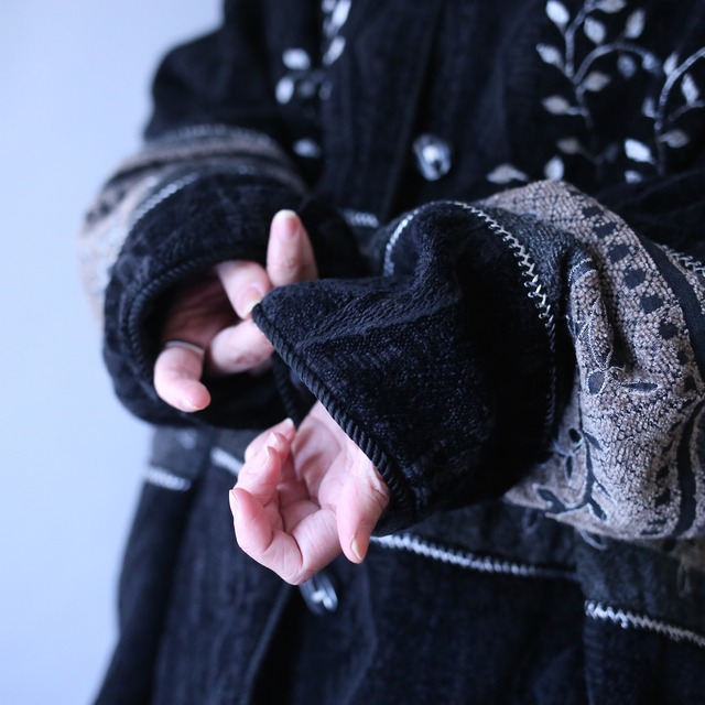 "刺繍" silver reef pattern crystal loop button over wide silhouette no-collar jacket