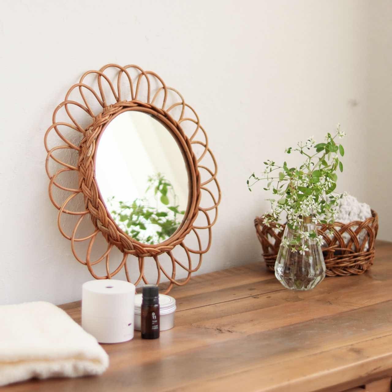 再入荷 】THE AROROG ラタンフラワーミラー L ｜インテリア レトロ 花