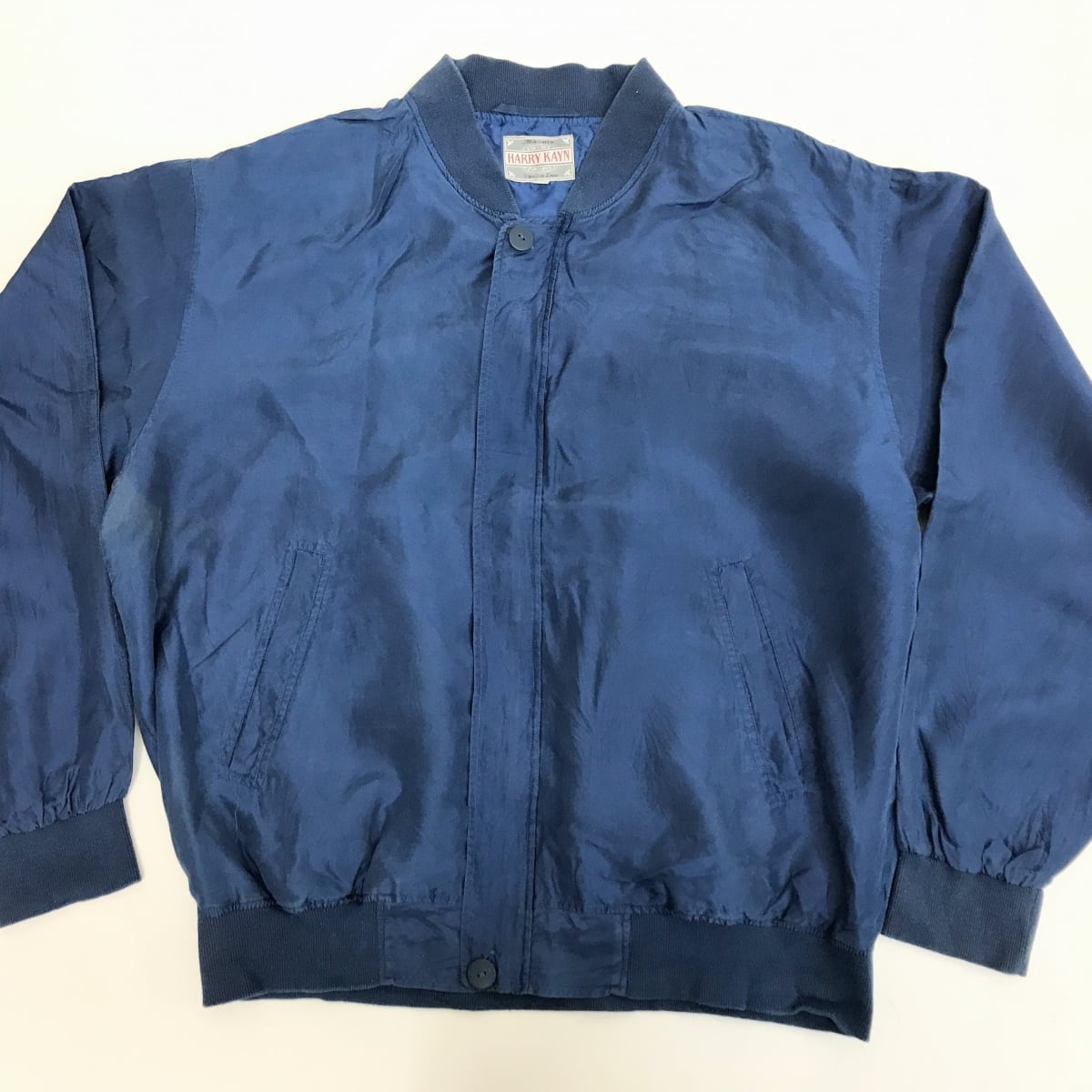 HARRY KAYN 90年代あたり シルクジャンパー シルクブルゾン シルクジャケットブルーネイビー XL 長袖 -04