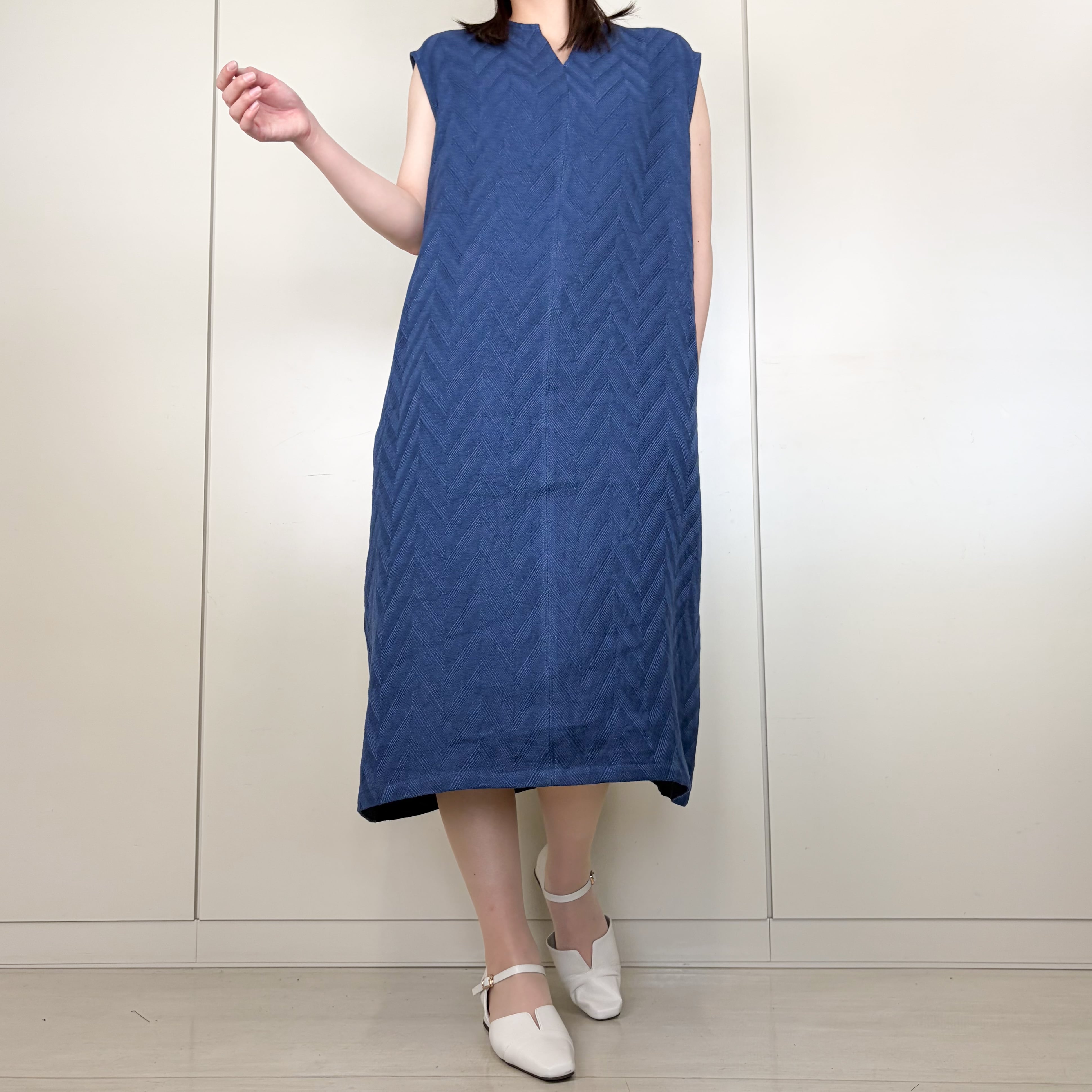 麻ノースリーブワンピース ネイビー | EDGE OF LINE｜ONLINE STORE