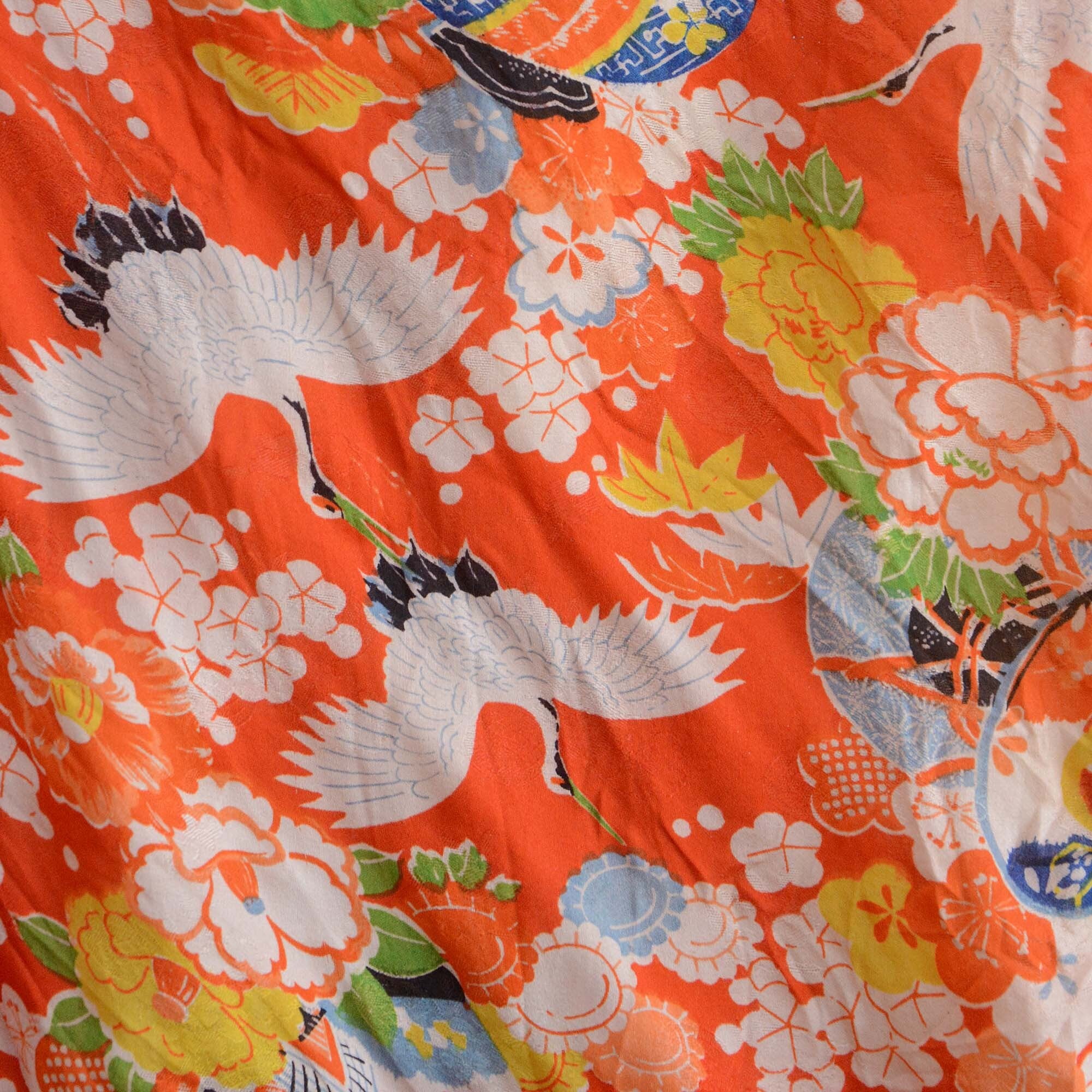 アンティーク着物 襦袢 クレイジーパターン 鶴 卍崩し ジャパン