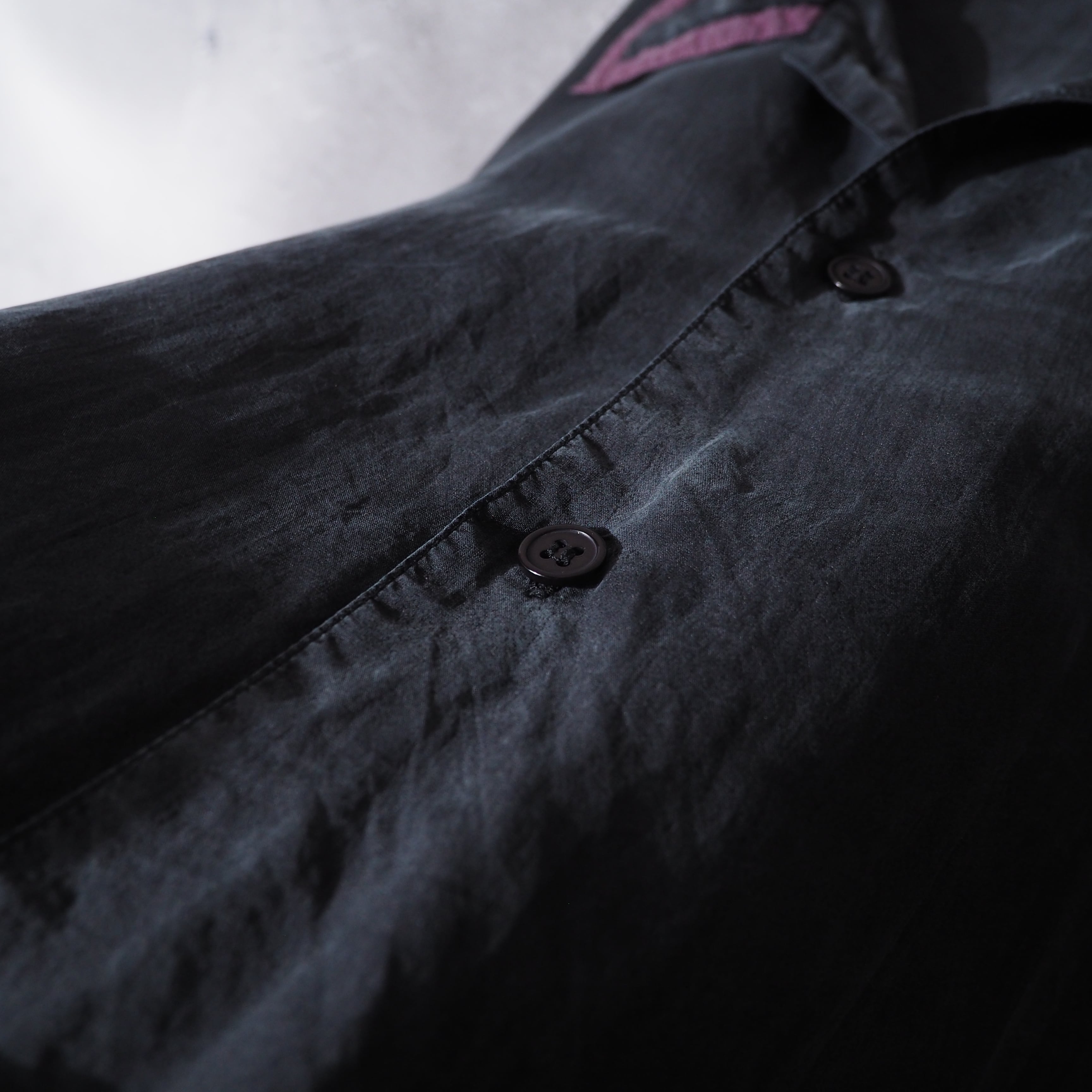 1980s " 墨黒 " Beautiful Black ink color vintage Drape loose silk shirt