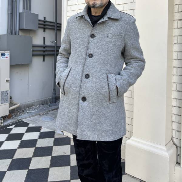 グレー×裏地チェック アートプリントデザインポケット ダスターコート