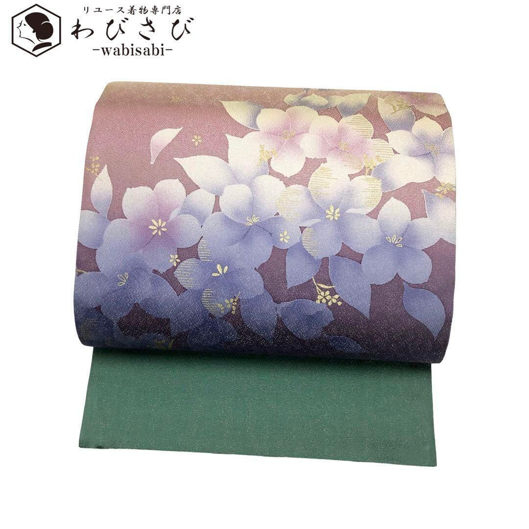 袋帯 色鮮やかな桜の花模様 紬 亜麻色 O-4824