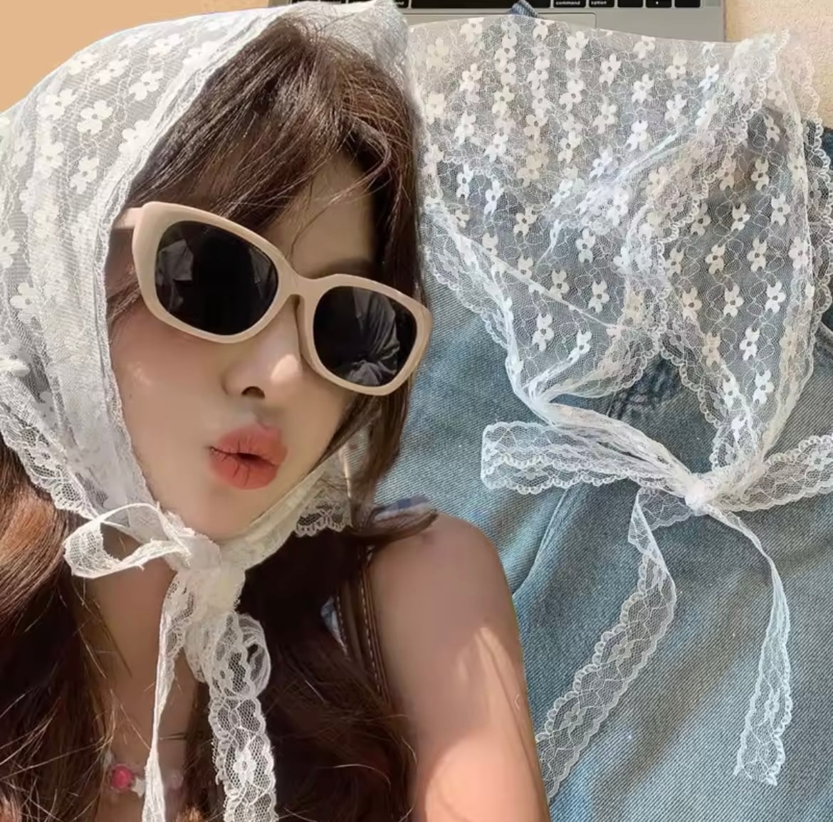 フラワーレース刺繍バブーシュカ