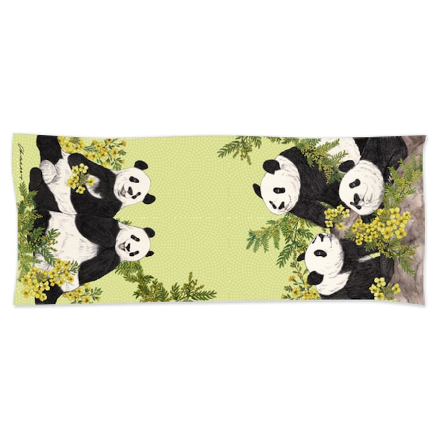 ◆受注生産◆ミモザと菜の花パンダファミリー柄◆フェイスタオル