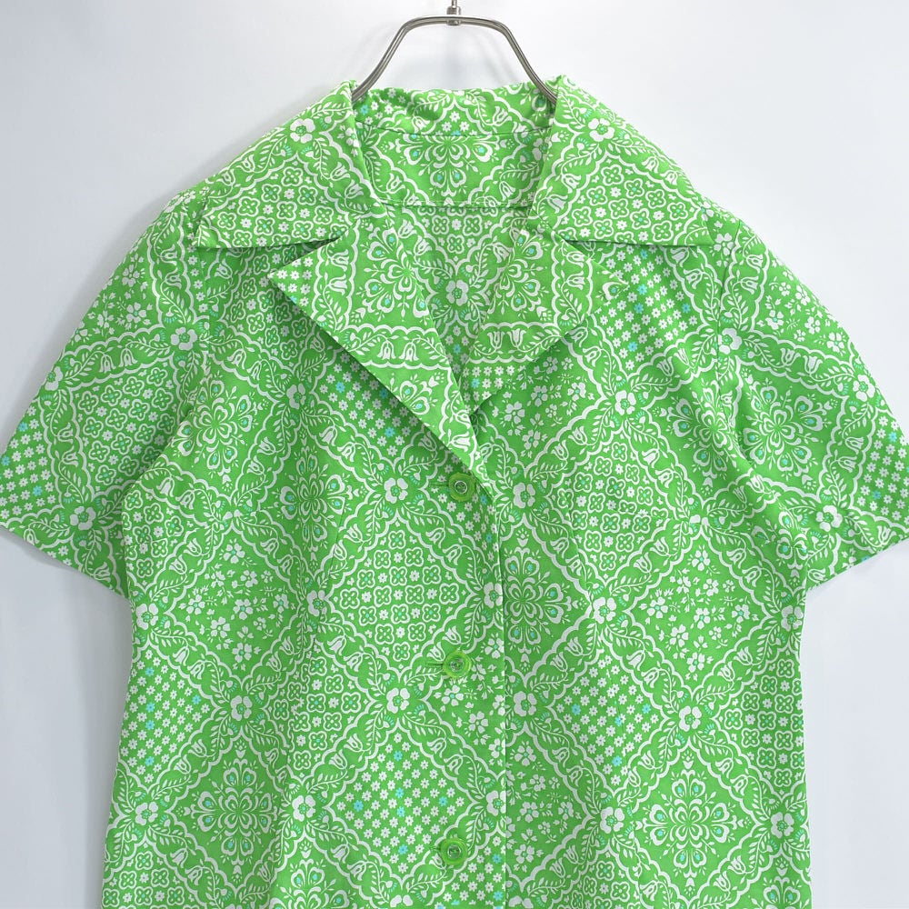 70～80s Hand Made バンダナ柄 パネル切り替えデザイン オープンカラー