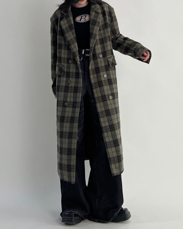 Plaid Tailored Long Coat［A0365］