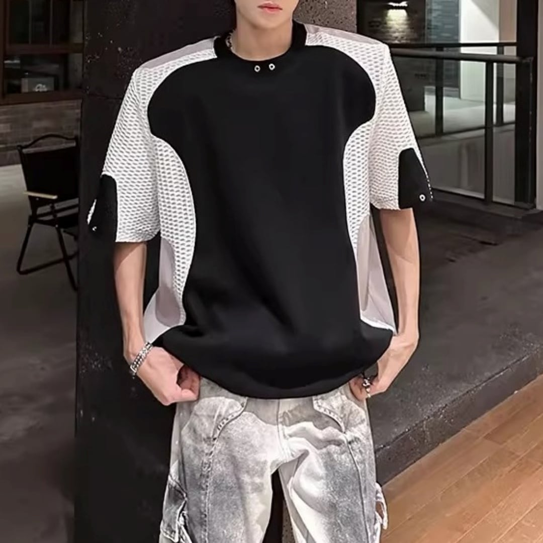 カーヴィーライン 異素材コンビTシャツ 2カラー D12305