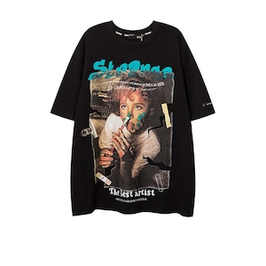 Oversized design niche print short sleeve T-shirt