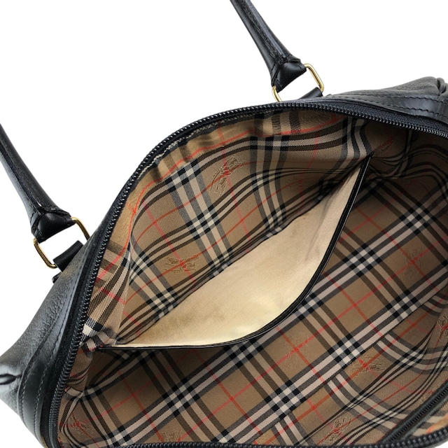 BURBERRY バーバリー ハンドバッグ ブラック ロゴ型押し レザー ミニボストン vintage ヴィンテージ オールド nyp64d