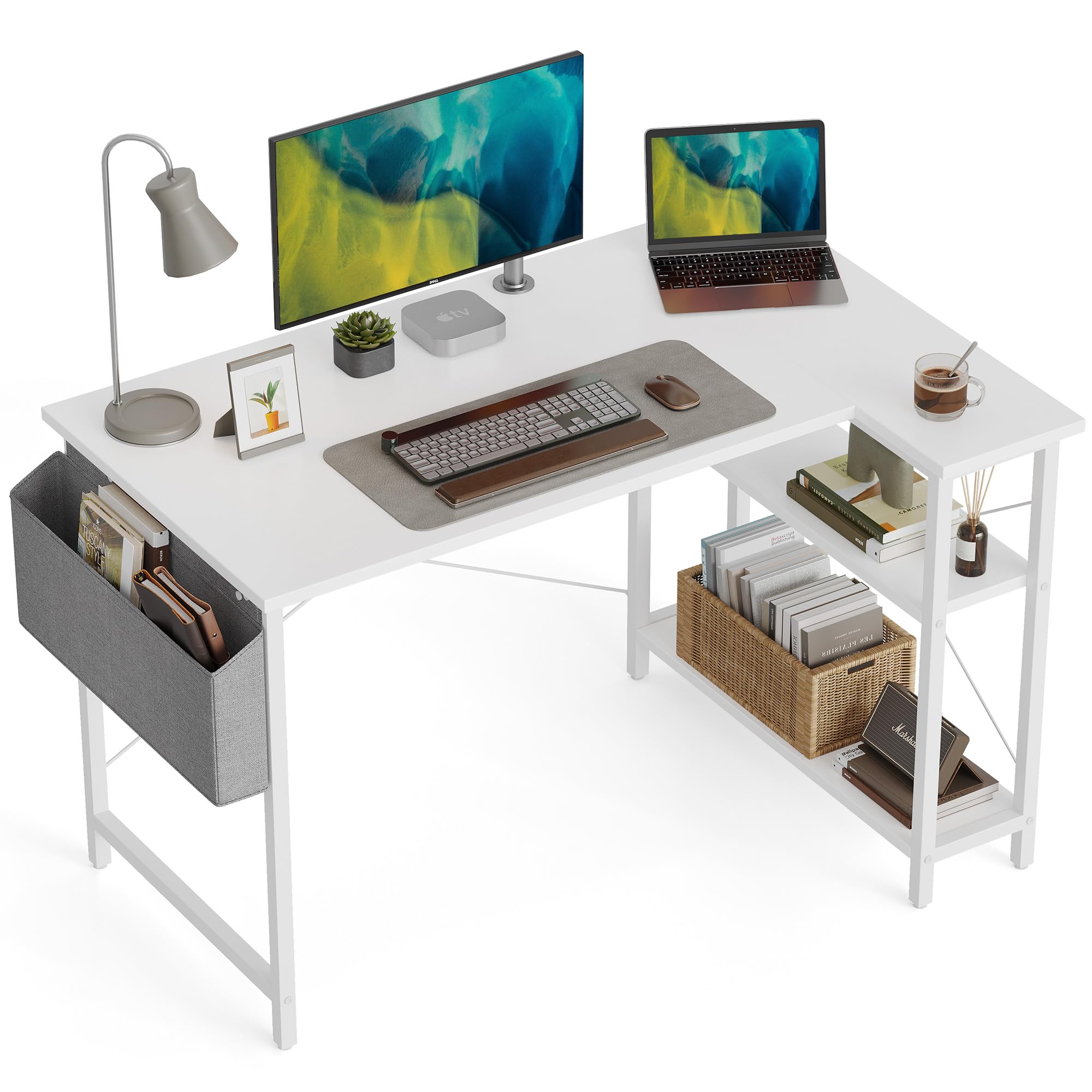 【新着特価】CubiCubi l字デスク 幅100cm パソコンデスク 机 ラック付きデスク 右棚左棚 コーナーデスク 収納袋付き 勉強机 pcデスク ゲーミングデスク 本棚付き ban h?c computer desk L形??? L? ??? ?? L-hugis na computer desk L-?????? ????????? ????? 省スペース 組立簡単 おしゃれ ホワイト