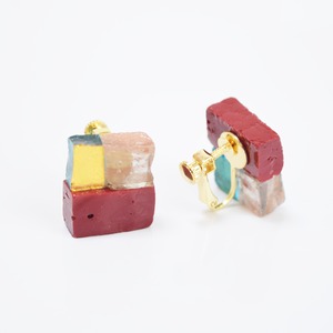 【ベーシック】イヤリングL　えんじ×ゴールド×ラメクリア