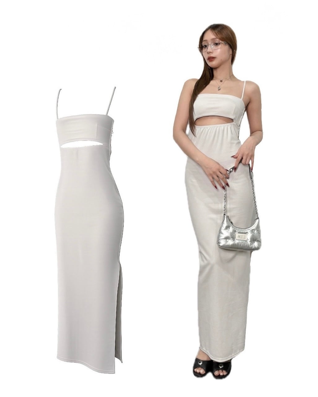 Crescent cut cami dress -Grey / MOOL