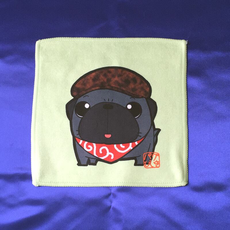 ミニタオル おしゃれ帽子パグ（黒パグ）