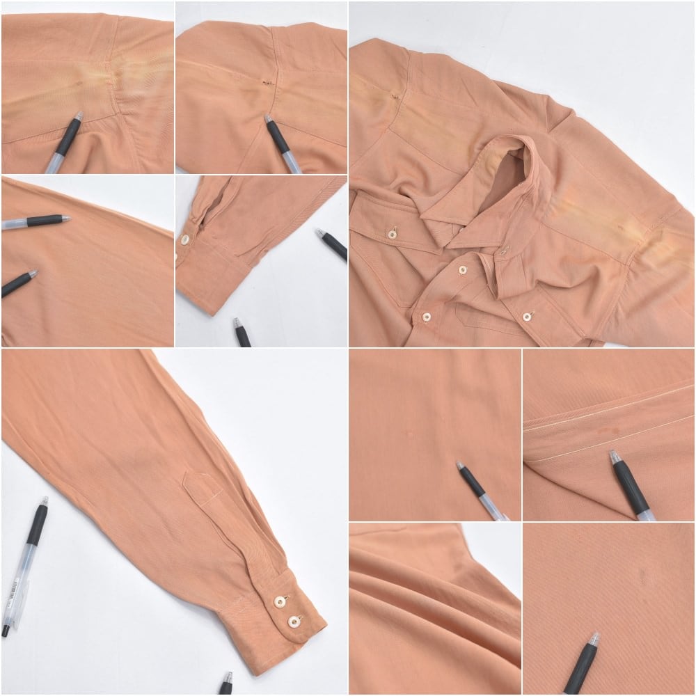 40～50s Vintage レーヨンシャツ マチ付き 長袖 ヴィンテージ ベージュ
