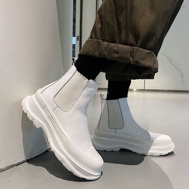 【予約販売】ブーツ 革靴 レザーシューズ メンズ サイドゴア ブラック ホワイト シューズ 靴 厚底 お洒落 カジュアル シック 韓国 BTS 24cm/24.5cm/25cm/25.5cm/26cm/26.5cm