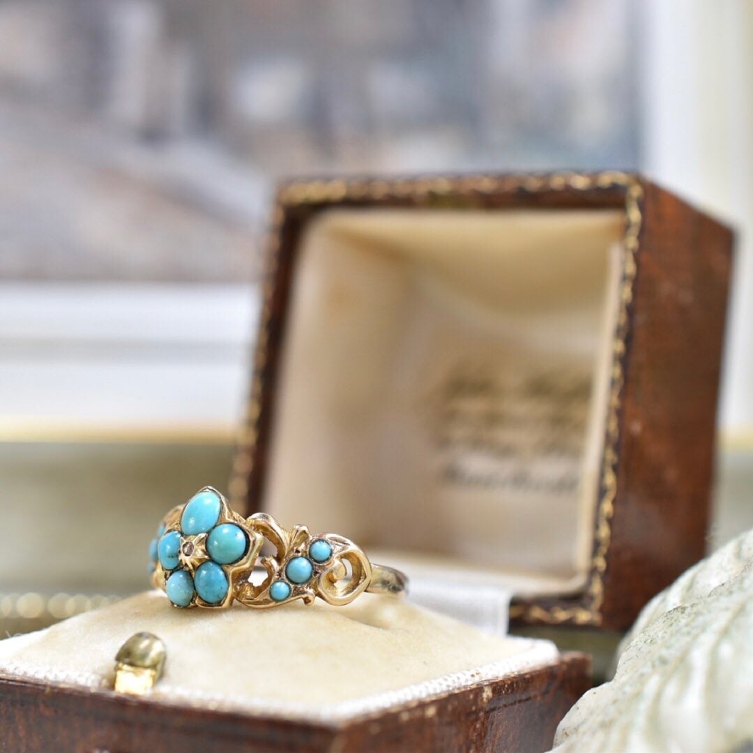 英国 1830年頃 ジョージアン 15K ダイヤモンドとターコイズの 英国 1830年頃 ジョージアン 15K ダイヤモンドとターコイズの