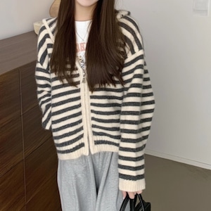 ボーダー柄ジッパーフーディー ・9531